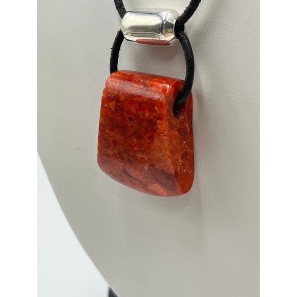 Silpada Sterling Silver Black Leather Cardinal Rule Coral Pendant Necklace N0965 - Picture 4 of 11